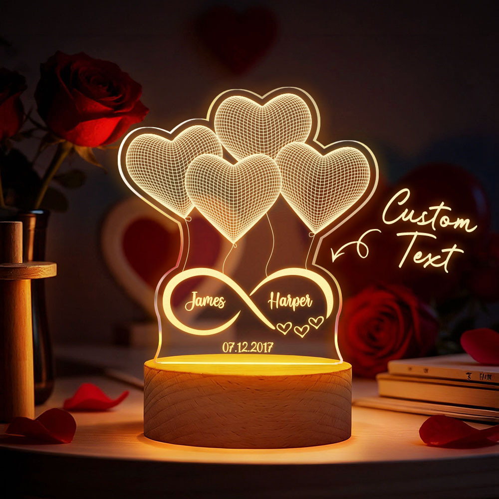 Custom Acrylic Heart Lamp for Valentine's Day - Personalized LED Night Light with Names & Anniversary Date - Romantic Desktop Decor Gift - MyFaceSocksAU