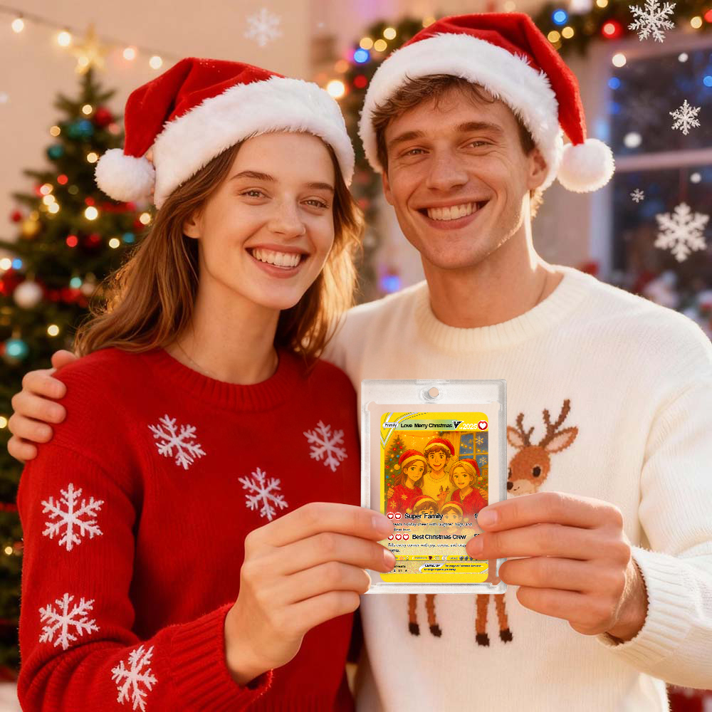 Christmas Gift Custom Poke Card Gift For Family Couple Custom Santa Present Idea - MyFaceSocksAU