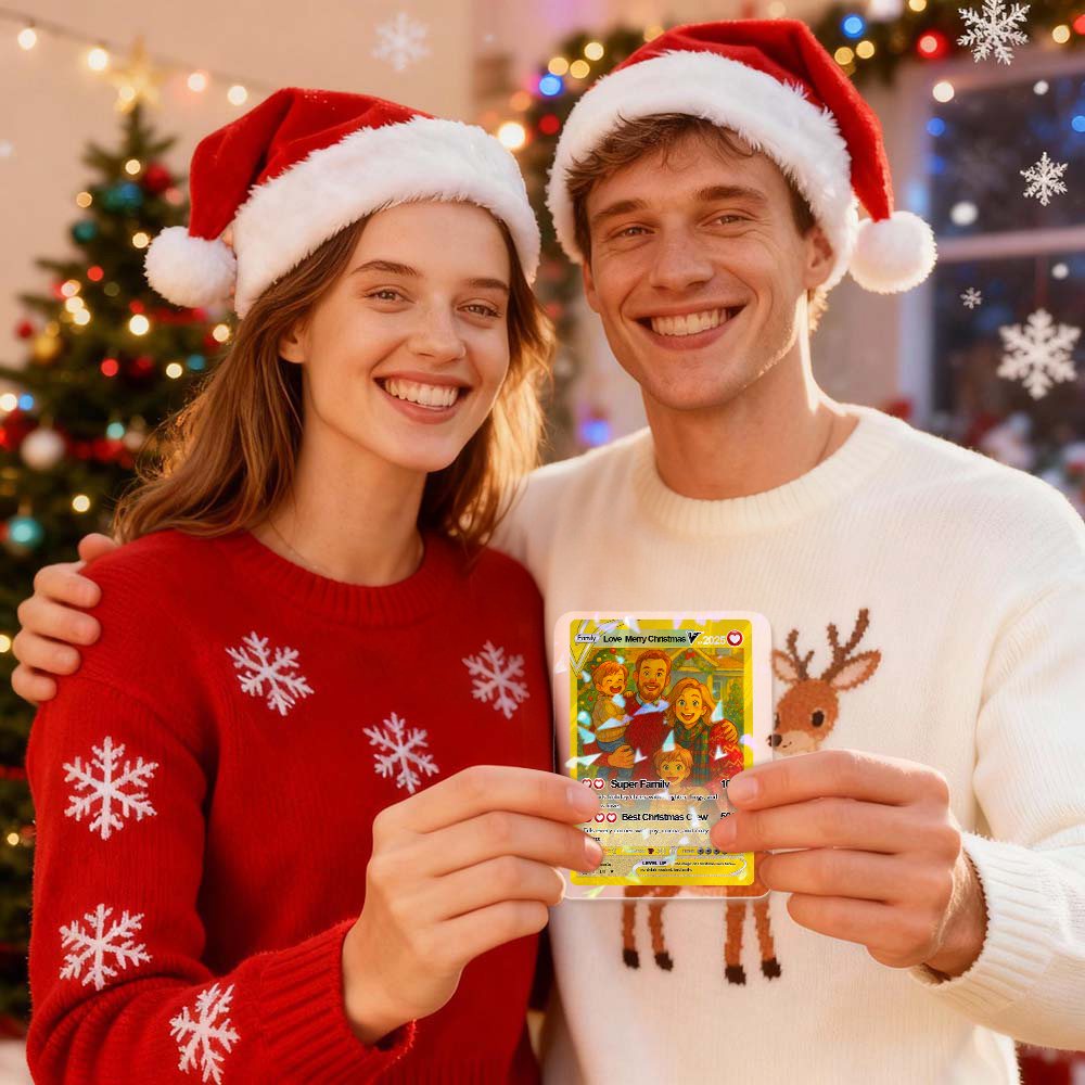 Christmas Gift Custom Poke Card Gift For Family Couple Custom Santa Present Idea - MyFaceSocksAU