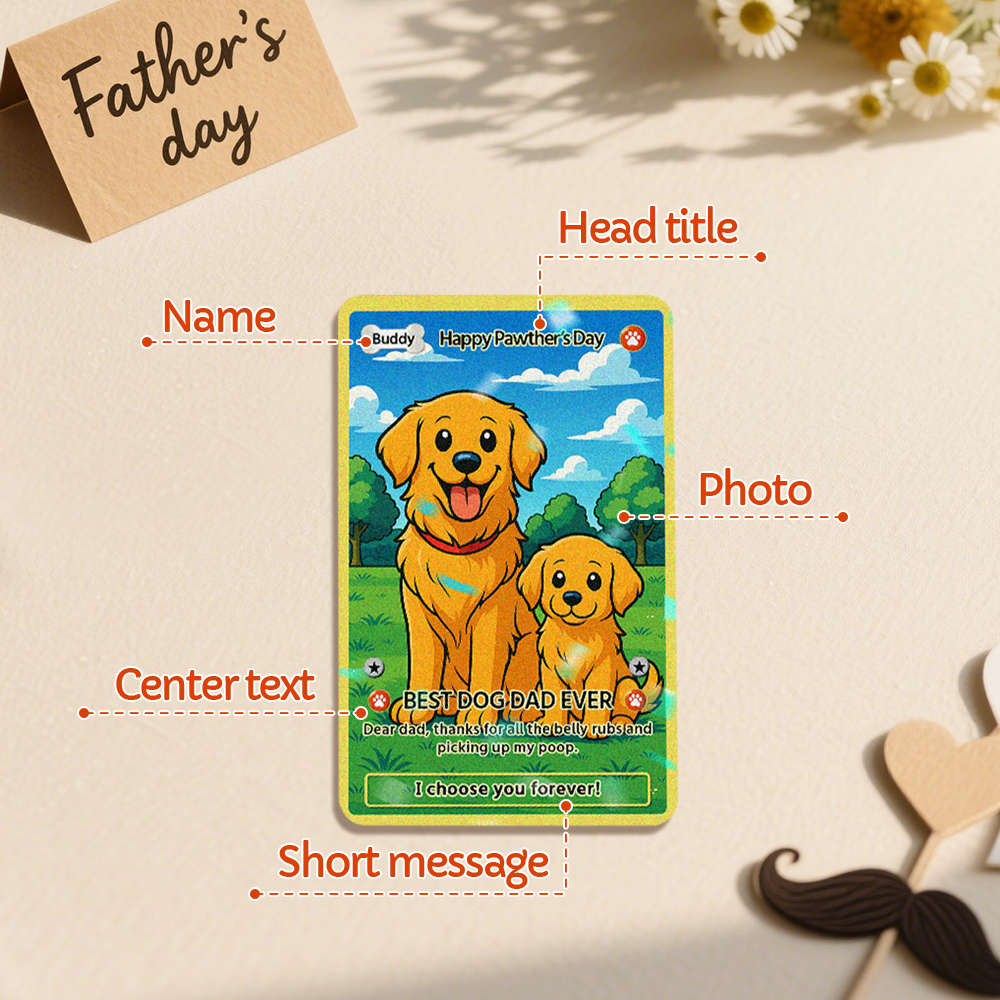 Custom Pet Anime Card, Fathers Day Gift For Dog Dad, Pet Lover Gifts, Pet Portrait Hologram Card, Dog Dad Gift, Personalized Gifts For Him - MyFaceSocksAU