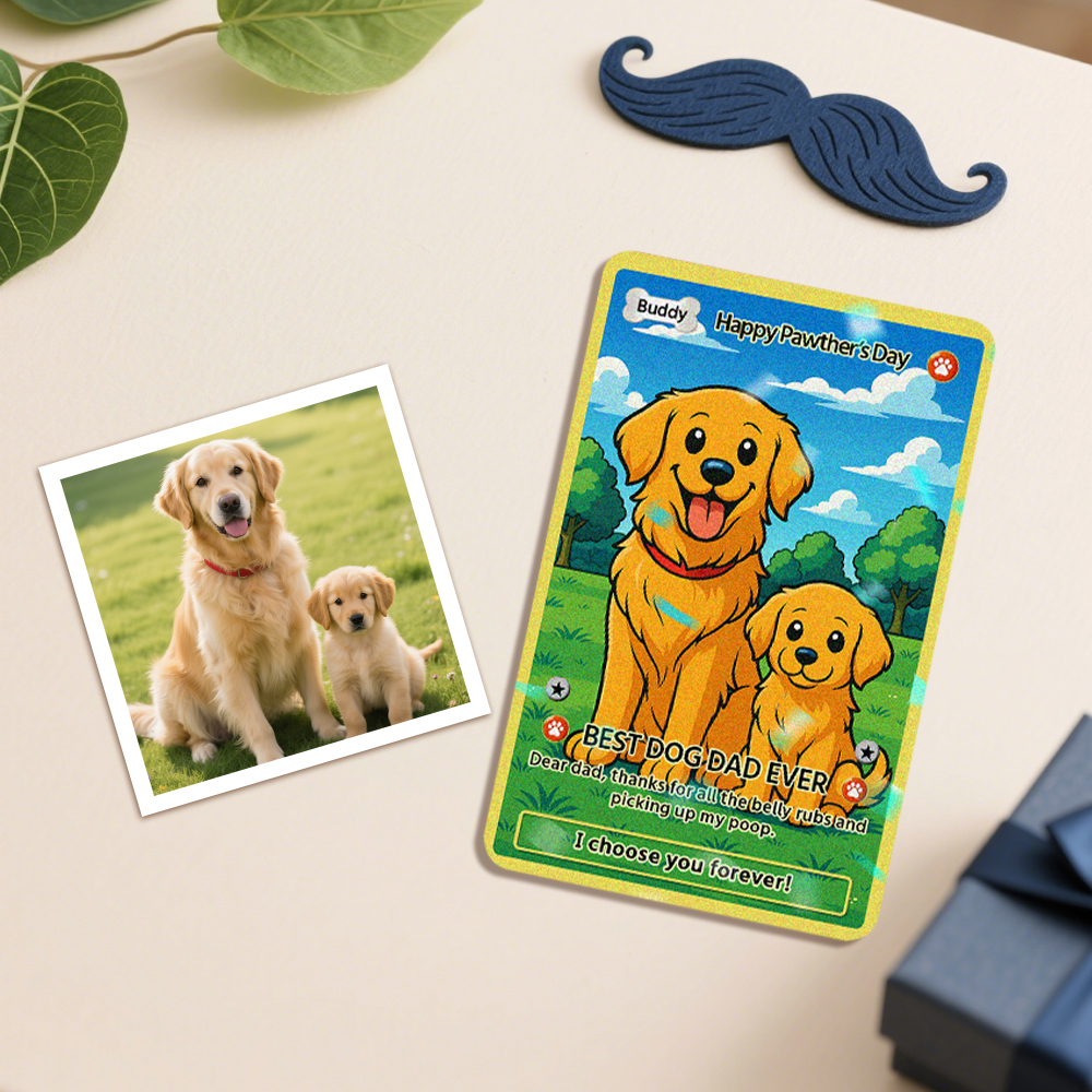 Custom Pet Anime Card, Fathers Day Gift For Dog Dad, Pet Lover Gifts, Pet Portrait Hologram Card, Dog Dad Gift, Personalized Gifts For Him - MyFaceSocksAU