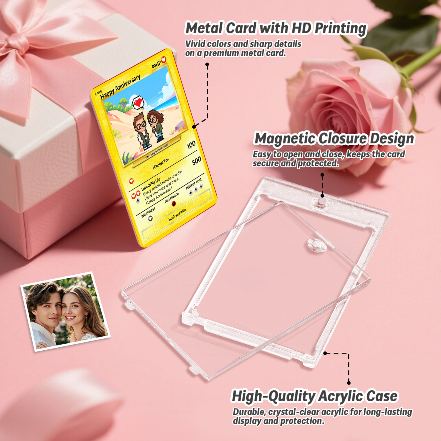 Custom Anniversary Day Poke Card Personalized Pixel Man Style Couple Card Cute Cartoon Photo Gift for Him or Her - MyFaceSocksAU