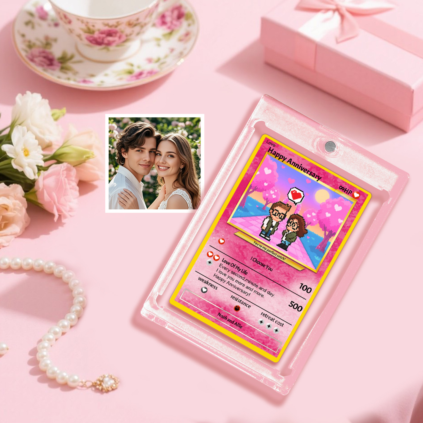 Custom Anniversary Day Poke Card Personalized Pixel Man Style Couple Card Cute Cartoon Photo Gift for Him or Her - MyFaceSocksAU