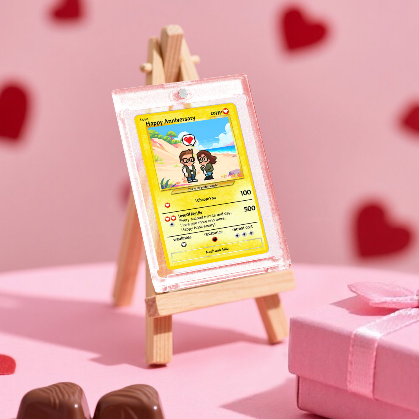 Custom Anniversary Day Poke Card Personalized Pixel Man Style Couple Card Cute Cartoon Photo Gift for Him or Her - MyFaceSocksAU