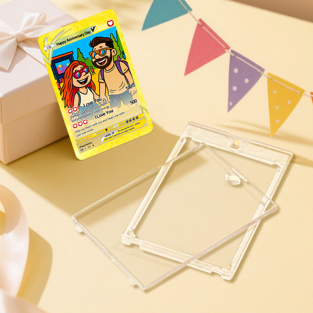 Custom Anniversary Day Poke Card Personalized Pixel Man Style Couple Card Cute Cartoon Photo Gift for Him or Her - MyFaceSocksAU