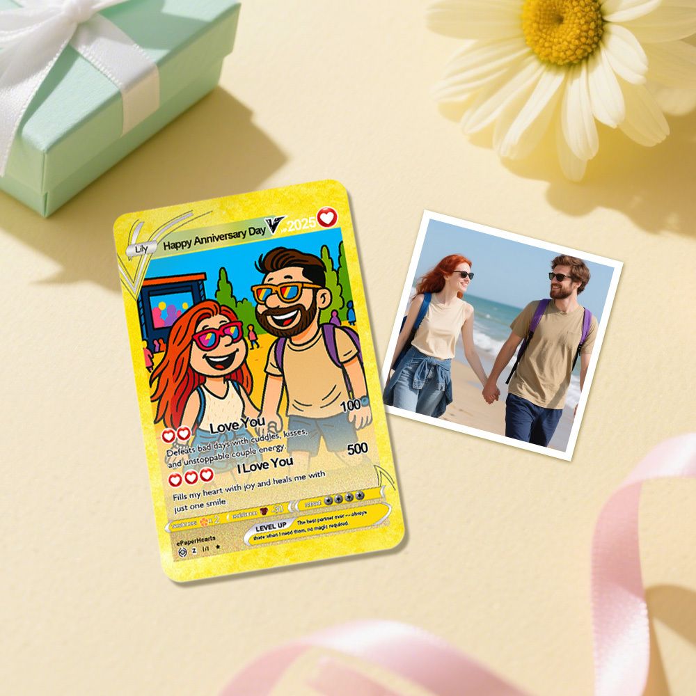 Custom Anniversary Day Poke Card Personalized Pixel Man Style Couple Card Cute Cartoon Photo Gift for Him or Her - MyFaceSocksAU