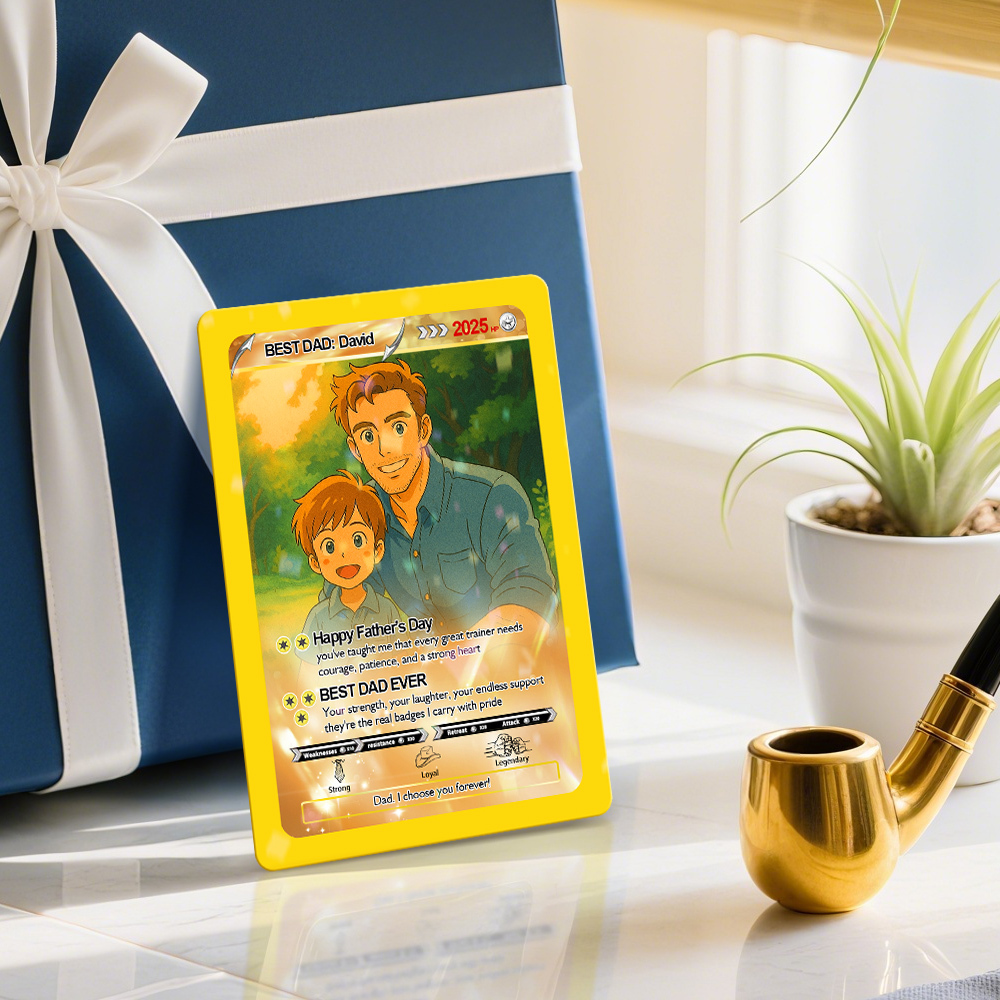 Personalized Cute Clay Style Father Card Retro Cartoon-Inspired Mini Gift for Him Photo Text Poke Card - MyFaceSocksAU