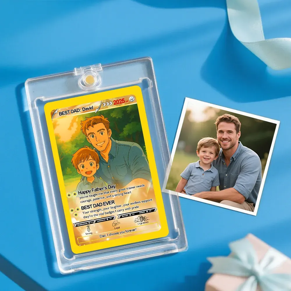Personalized Father's Day Pokemon Card, Custom Poke Photo Cards, Gifts for Gamer Dad, Father's Day Gift, Custom PokeTrainer Card