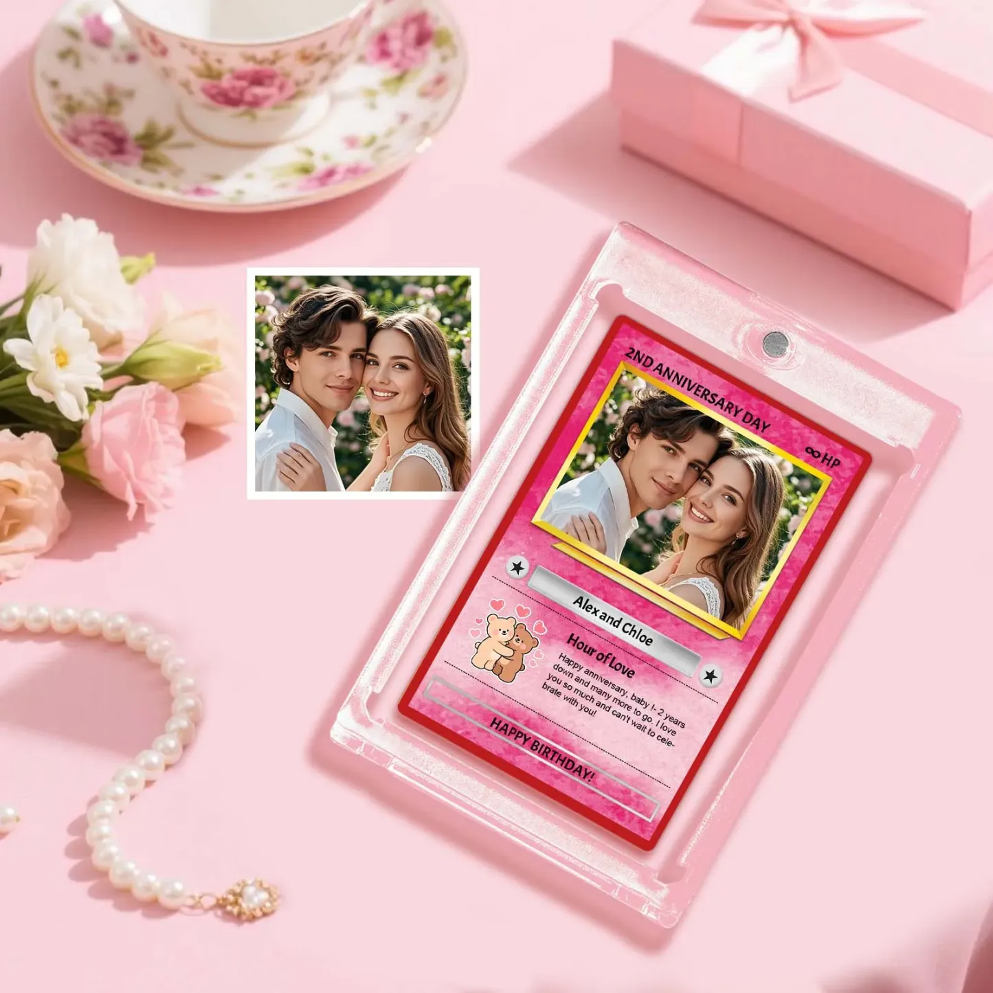 Custom Anniversary Day Poke Card Personalized Pixel Man Style Couple Card Cute Cartoon Photo Gift for Him or Her - MyFaceSocksAU