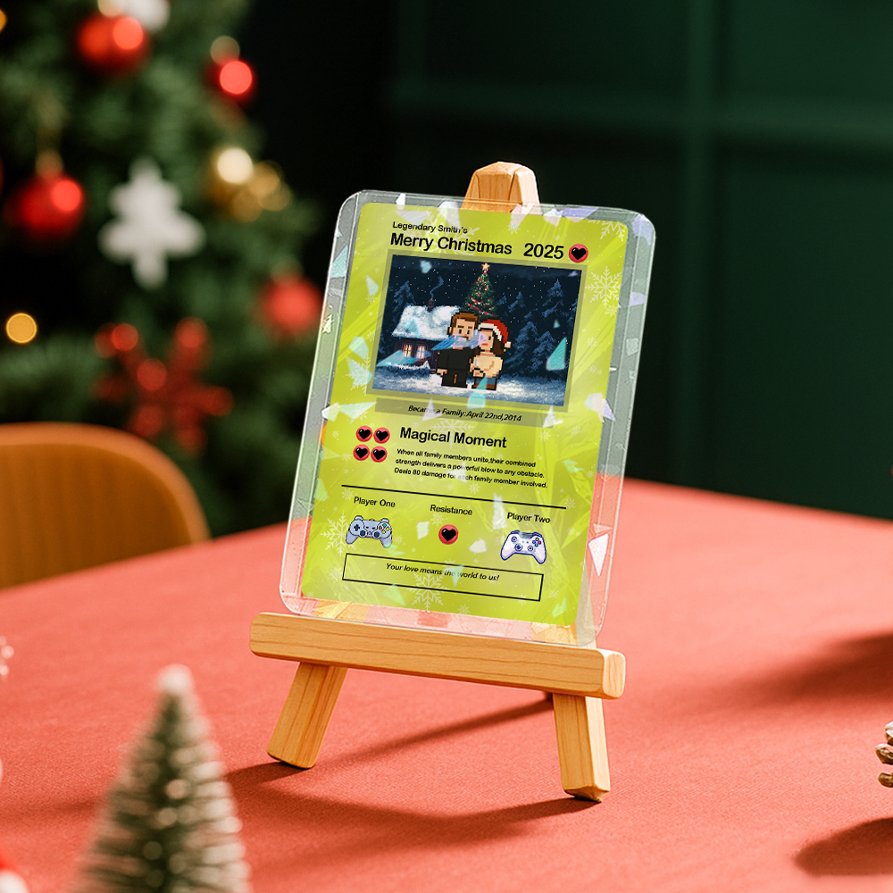 Custom Merry Christmas Card Present for Family Turn Your Photo into a Unique Collectible Pixel Man Style Card Xmas Gift - MyFaceSocksAU