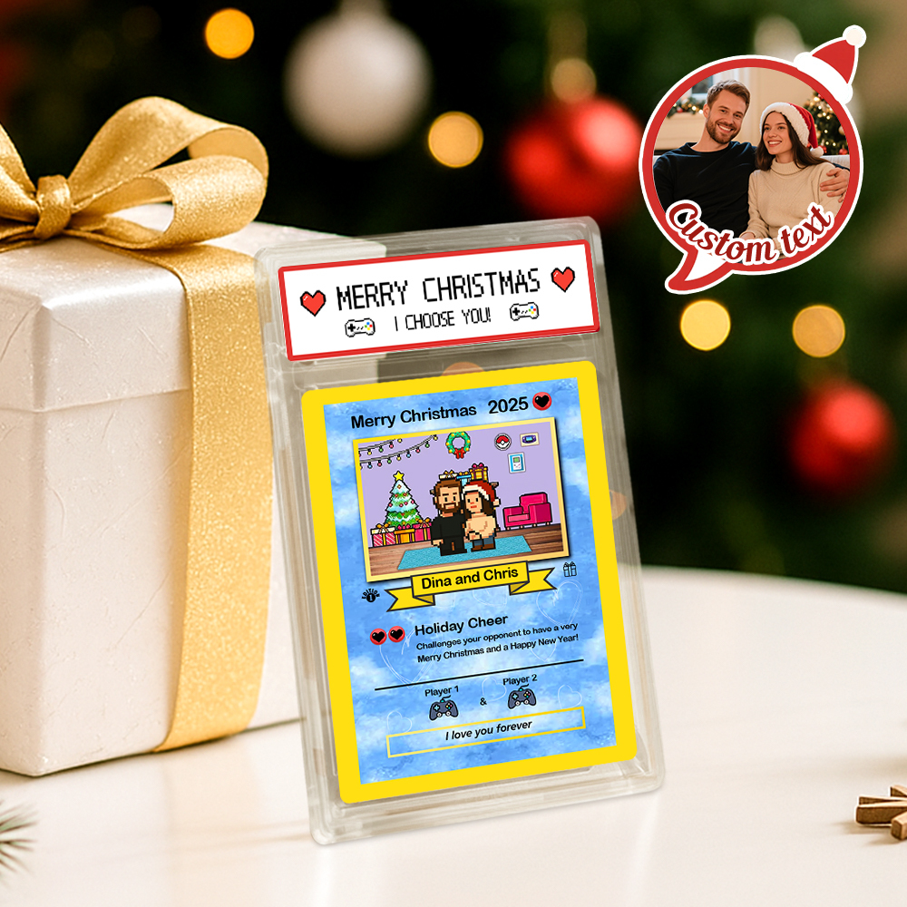 Custom Merry Christmas Card Present for Family Turn Your Photo into a Unique Collectible Pixel Man Style Card Xmas Gift - MyFaceSocksAU