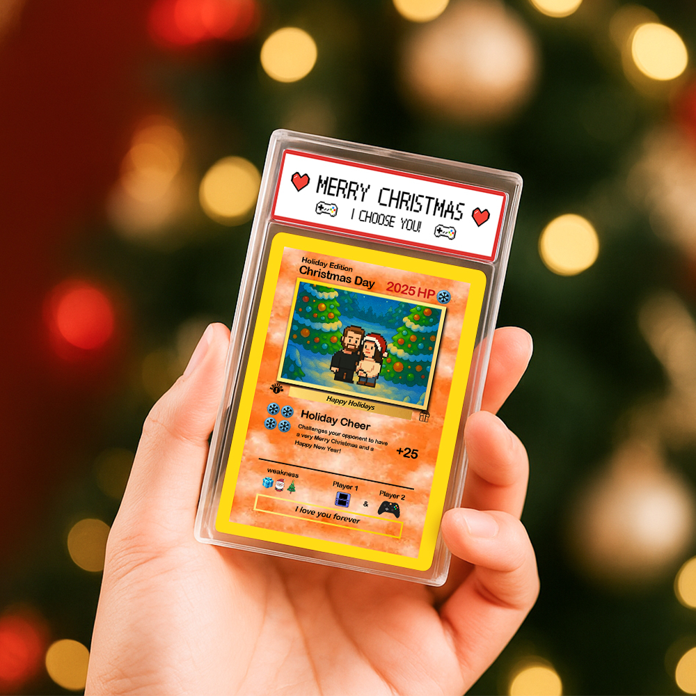 Custom Merry Christmas Card Present for Family Turn Your Photo into a Unique Collectible Pixel Man Style Card Xmas Gift - MyFaceSocksAU