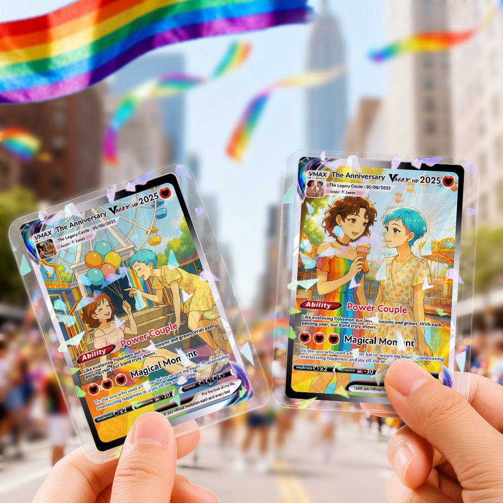 Personalized LGBT Christmas Trading Card Custom Comics Style Collectible for Couples Pride-Inspired Holiday Gift - MyFaceSocksAU