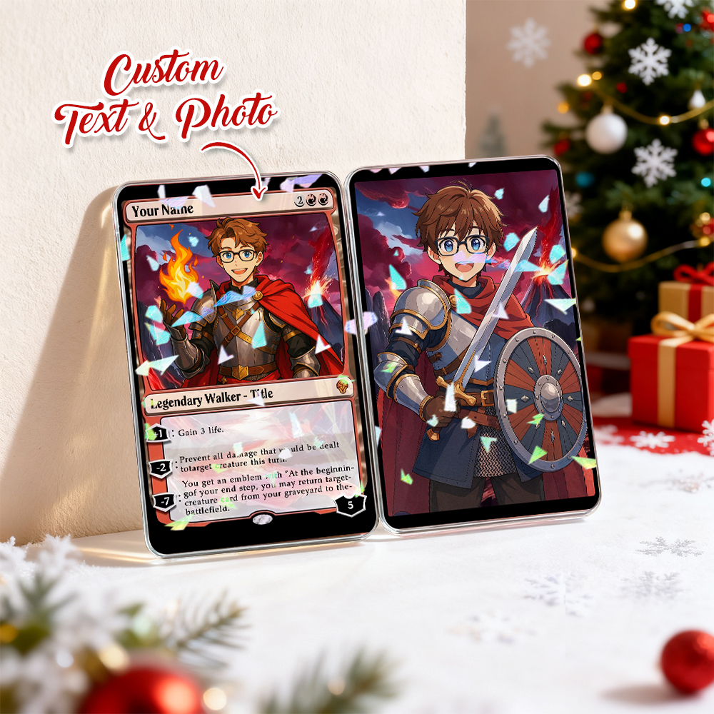 Custom MTG Style Walker Card Personalized Magic Style Christmas Gift Funny Cartoon Christmas Gift for Him or Her - MyFaceSocksAU