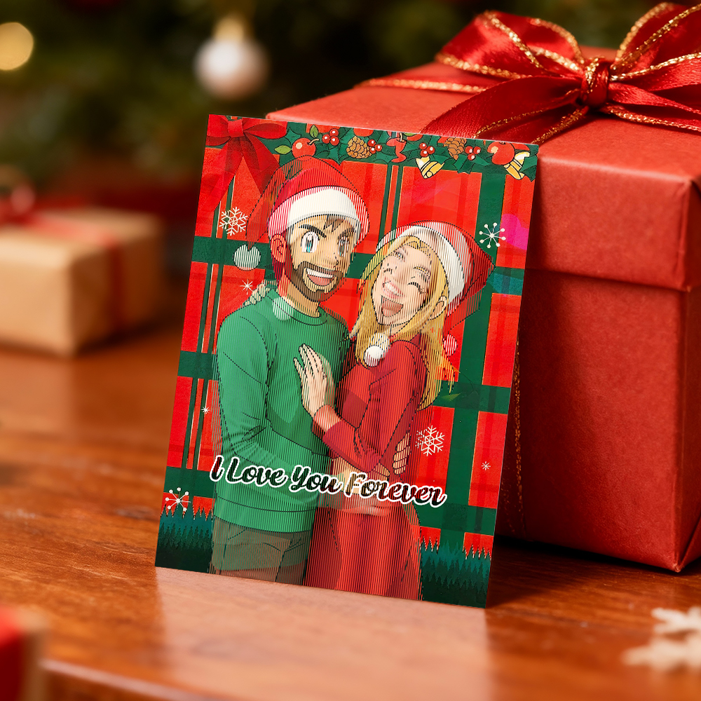 Personalized Lenticular Card Christmas Photo Anime Style Christmas Gift Holiday Greeting Card - MyFaceSocksAU
