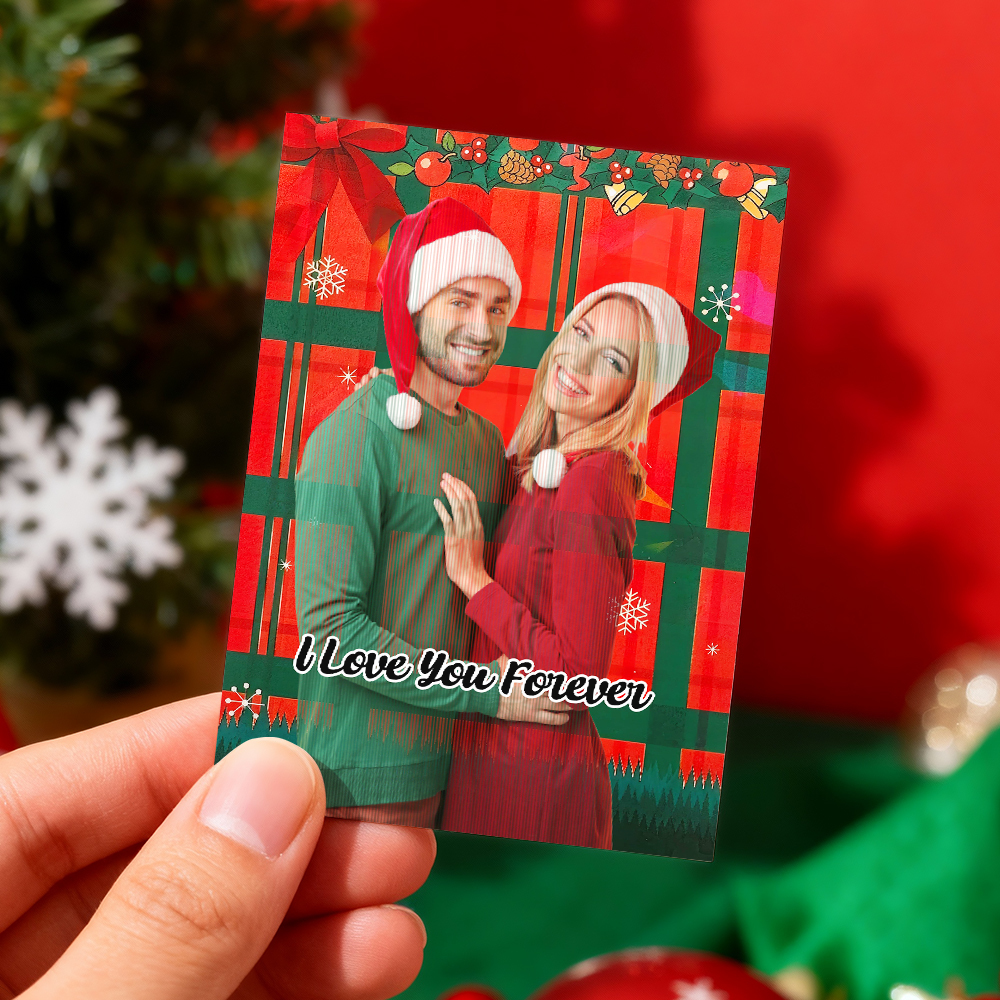 Personalized Lenticular Card Christmas Photo Anime Style Christmas Gift Holiday Greeting Card - MyFaceSocksAU