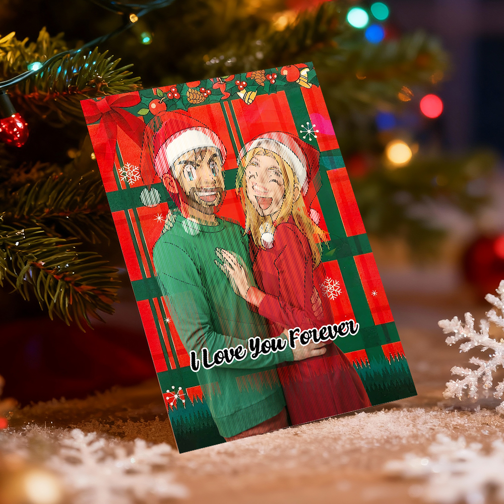 Personalized Lenticular Card Christmas Photo Anime Style Christmas Gift Holiday Greeting Card - MyFaceSocksAU
