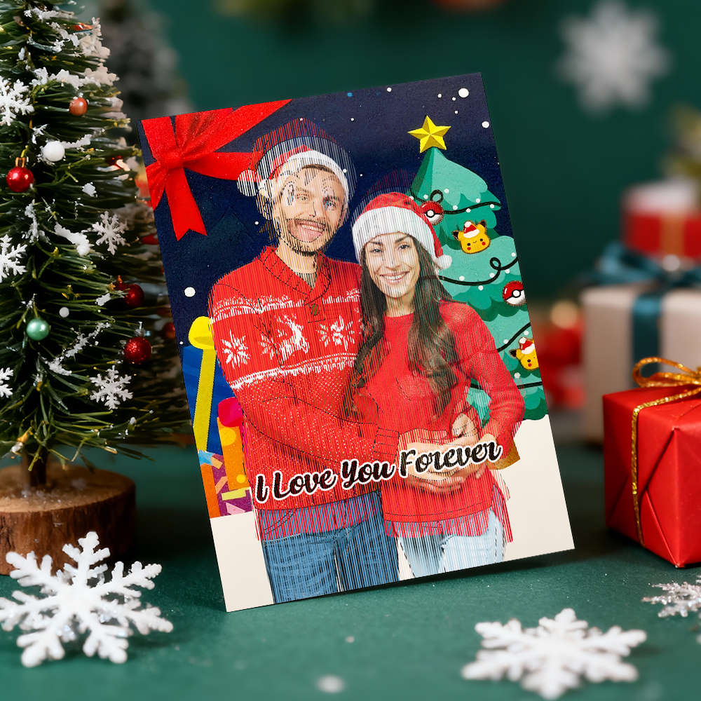 Personalized Lenticular Card Christmas Photo Anime Style Christmas Gift Holiday Greeting Card - MyFaceSocksAU