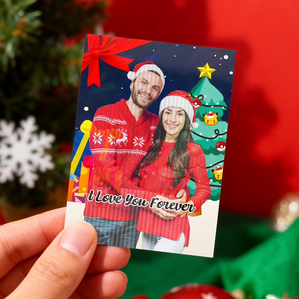 Personalized Lenticular Card Christmas Photo Anime Style Christmas Gift Holiday Greeting Card - MyFaceSocksAU