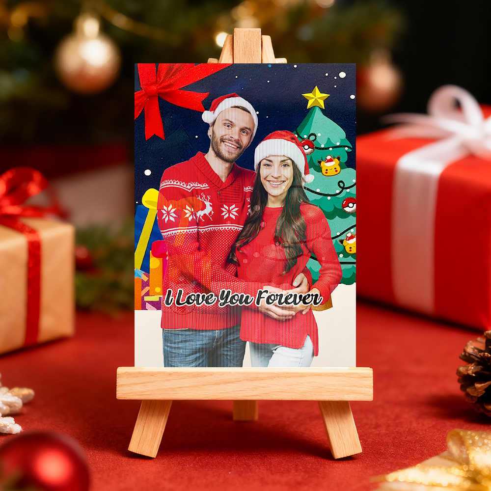 Personalized Lenticular Card Christmas Photo Anime Style Christmas Gift Holiday Greeting Card - MyFaceSocksAU