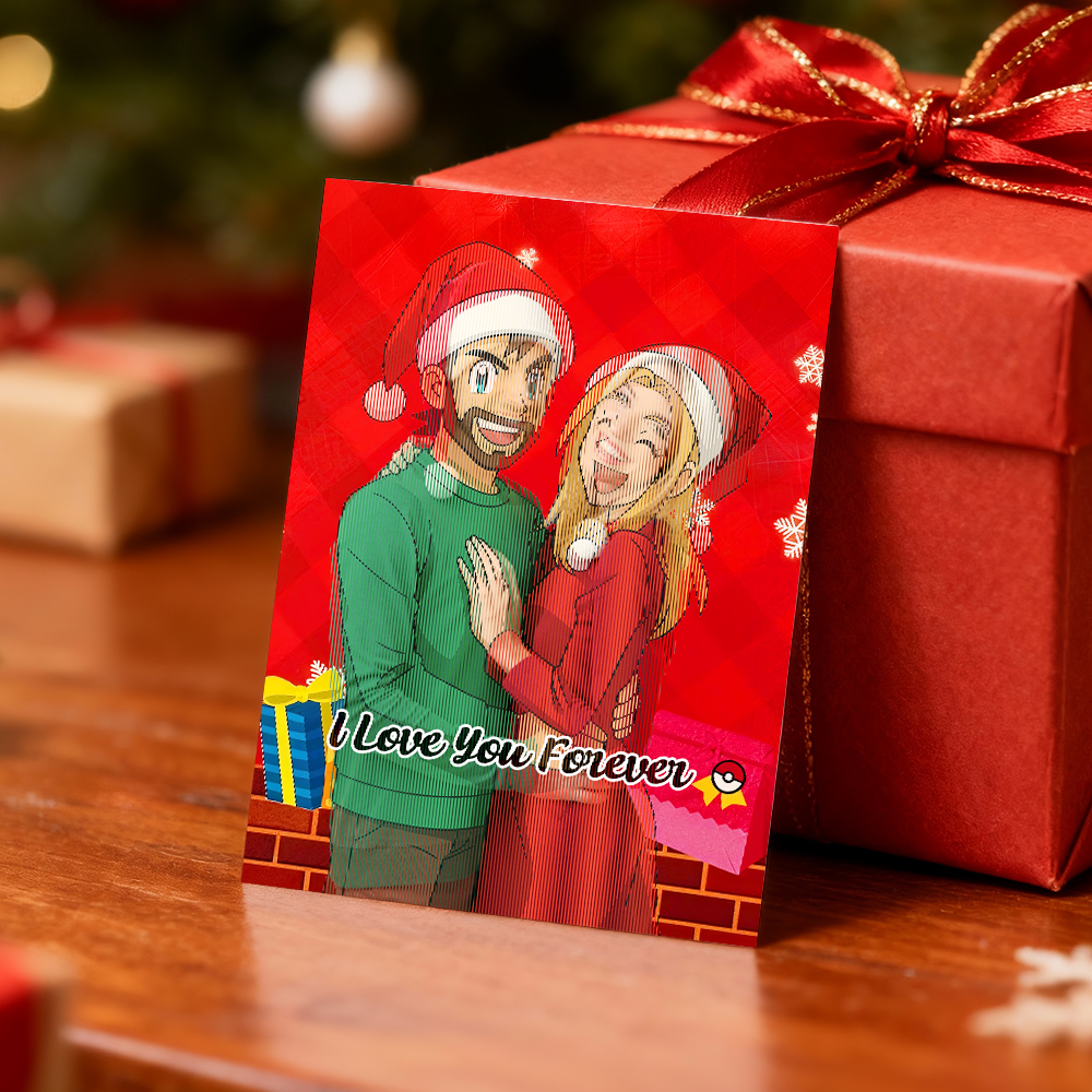 Personalized Lenticular Card Christmas Photo Anime Style Christmas Gift Holiday Greeting Card - MyFaceSocksAU