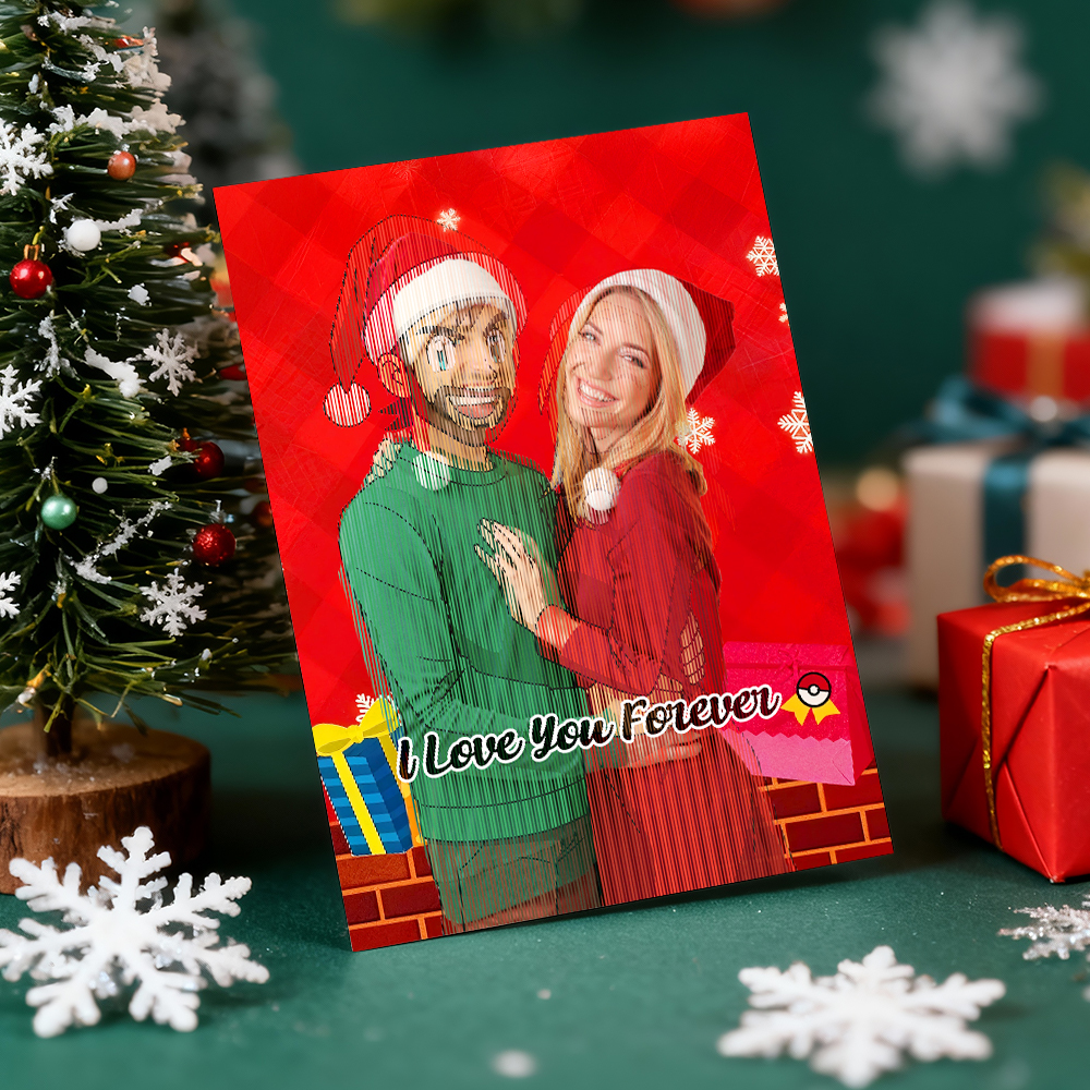 Personalized Lenticular Card Christmas Photo Anime Style Christmas Gift Holiday Greeting Card - MyFaceSocksAU