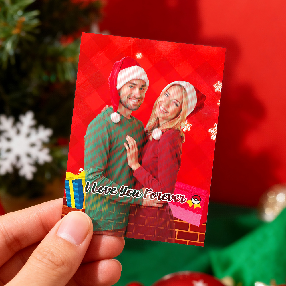 Personalized Lenticular Card Christmas Photo Anime Style Christmas Gift Holiday Greeting Card - MyFaceSocksAU