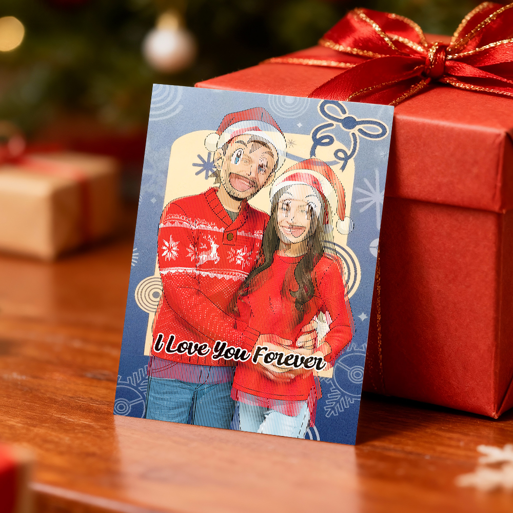 Personalized Lenticular Card Christmas Photo Anime Style Christmas Gift Holiday Greeting Card - MyFaceSocksAU