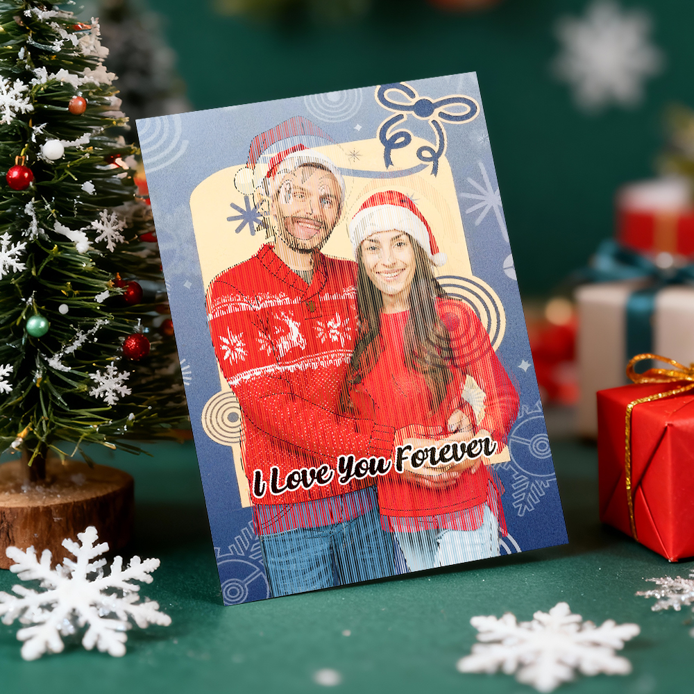 Personalized Lenticular Card Christmas Photo Anime Style Christmas Gift Holiday Greeting Card - MyFaceSocksAU