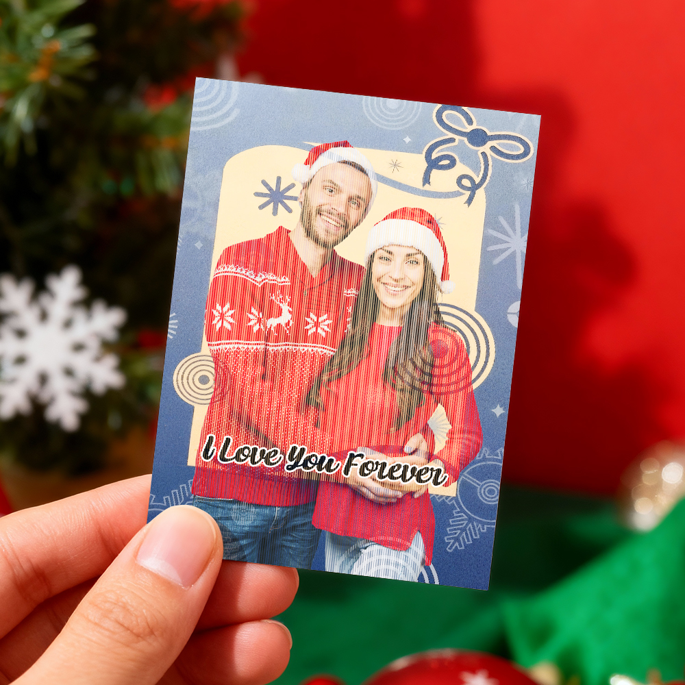 Personalized Lenticular Card Christmas Photo Anime Style Christmas Gift Holiday Greeting Card - MyFaceSocksAU