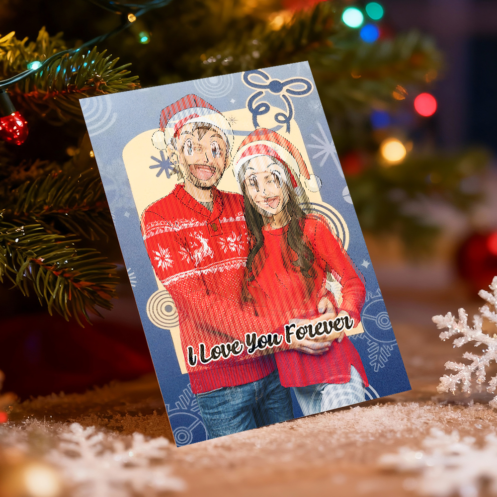 Personalized Lenticular Card Christmas Photo Anime Style Christmas Gift Holiday Greeting Card - MyFaceSocksAU