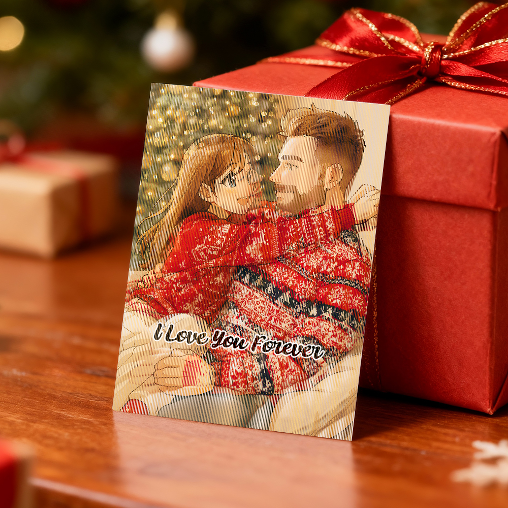 Personalized Lenticular Card Christmas Photo Anime Style Christmas Gift Holiday Greeting Card - MyFaceSocksAU