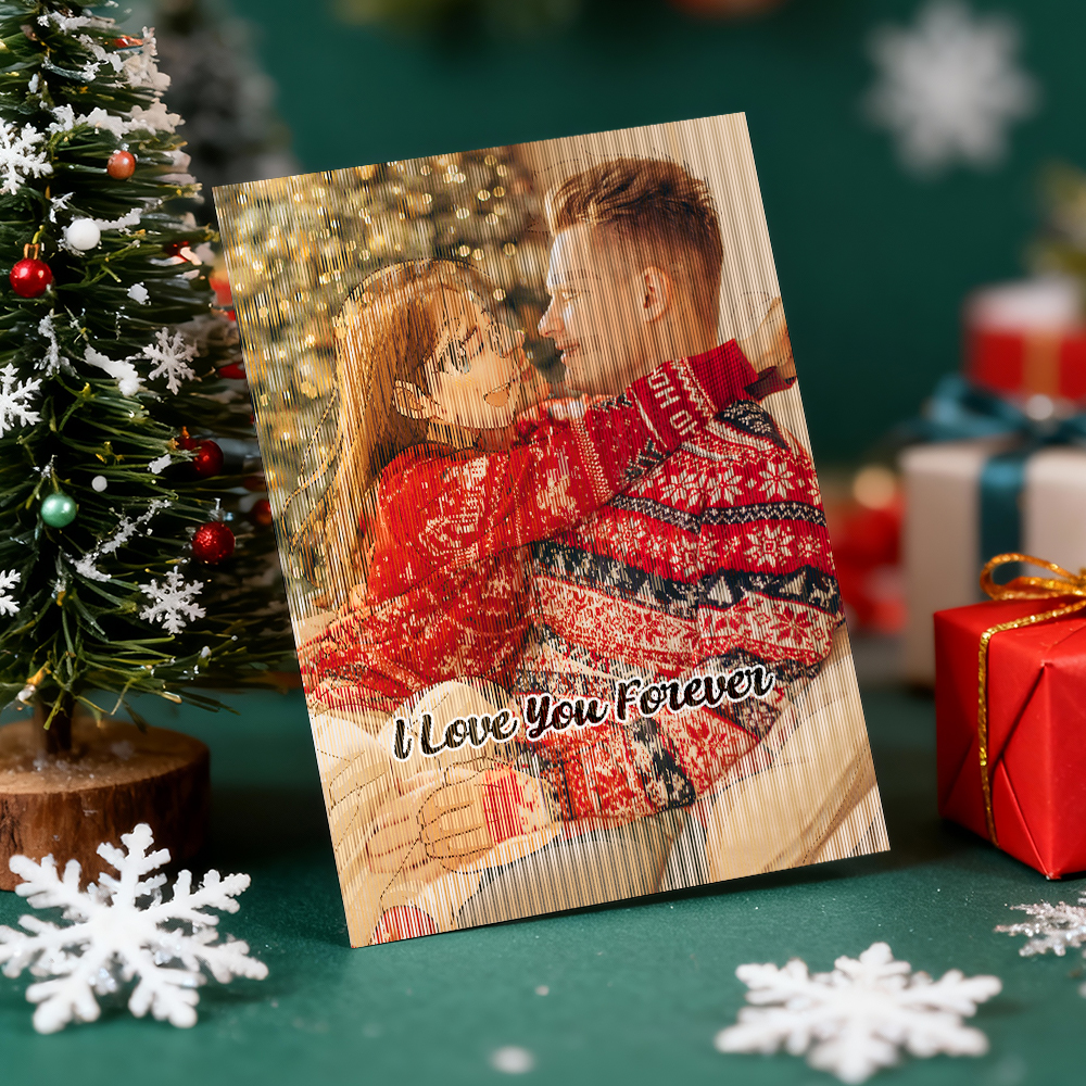 Personalized Lenticular Card Christmas Photo Anime Style Christmas Gift Holiday Greeting Card - MyFaceSocksAU