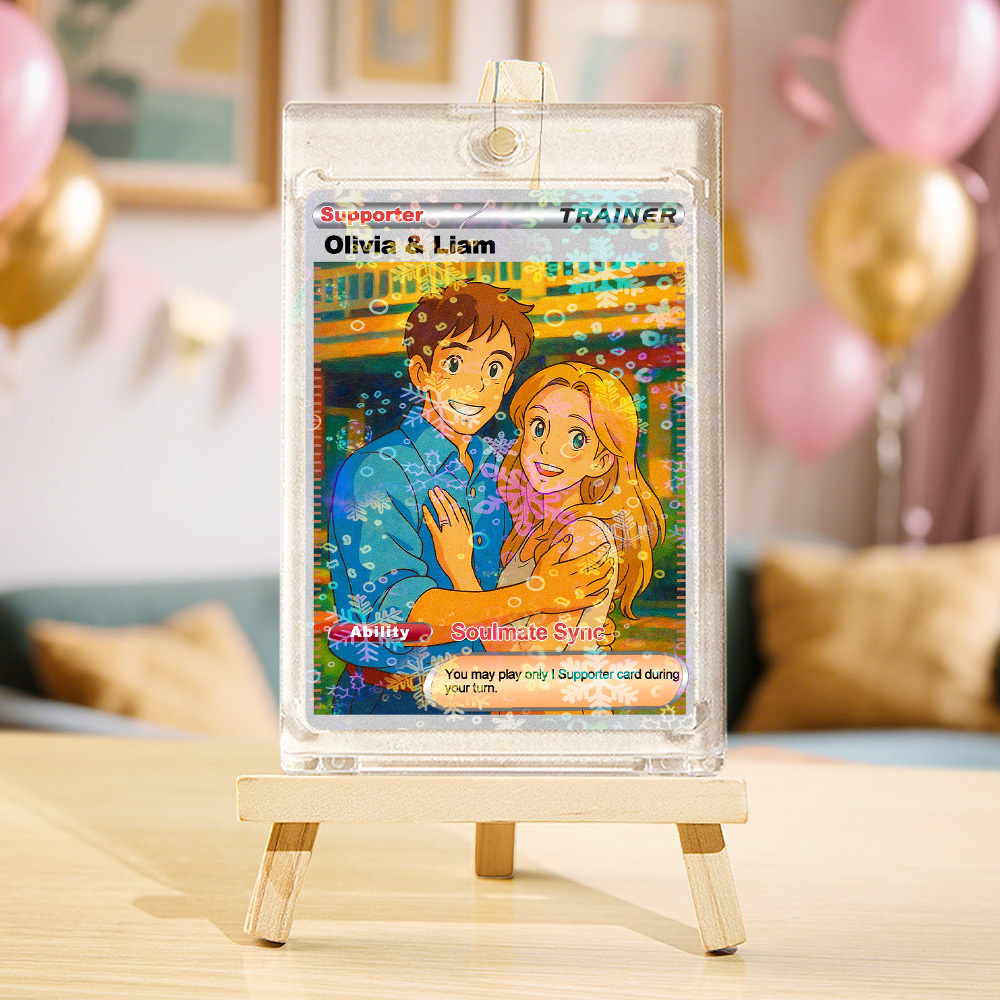 Personalized  Valentine Couple Card Custom Cartoon Acrylic Card Gift With Optional Film Styles - MyFaceSocksAU