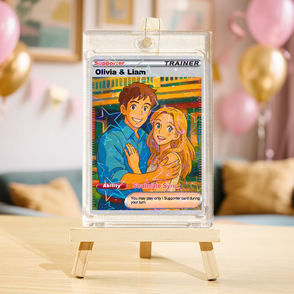 Personalized  Valentine Couple Card Custom Cartoon Acrylic Card Gift With Optional Film Styles - MyFaceSocksAU
