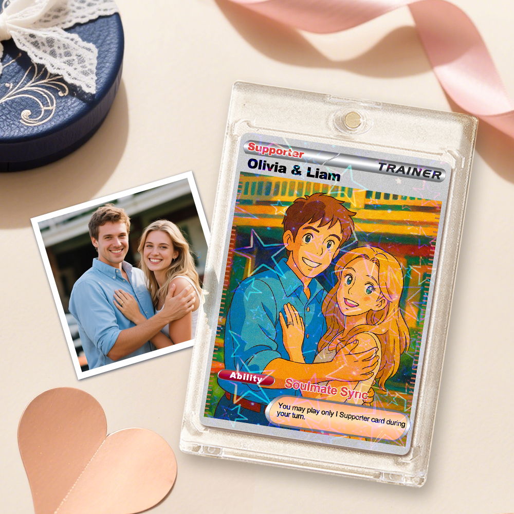 Personalized  Valentine Couple Card Custom Cartoon Acrylic Card Gift With Optional Film Styles - MyFaceSocksAU