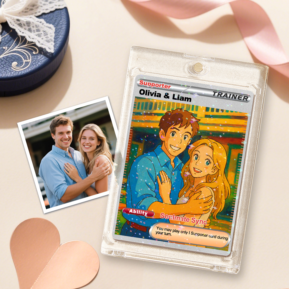 Personalized  Valentine Couple Card Custom Cartoon Acrylic Card Gift With Optional Film Styles - MyFaceSocksAU