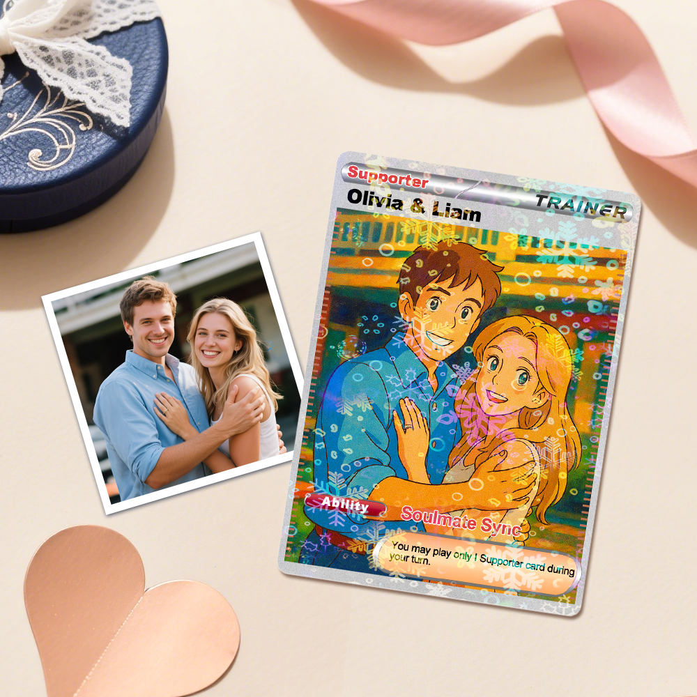 Personalized  Valentine Couple Card Custom Cartoon Acrylic Card Gift With Optional Film Styles - MyFaceSocksAU