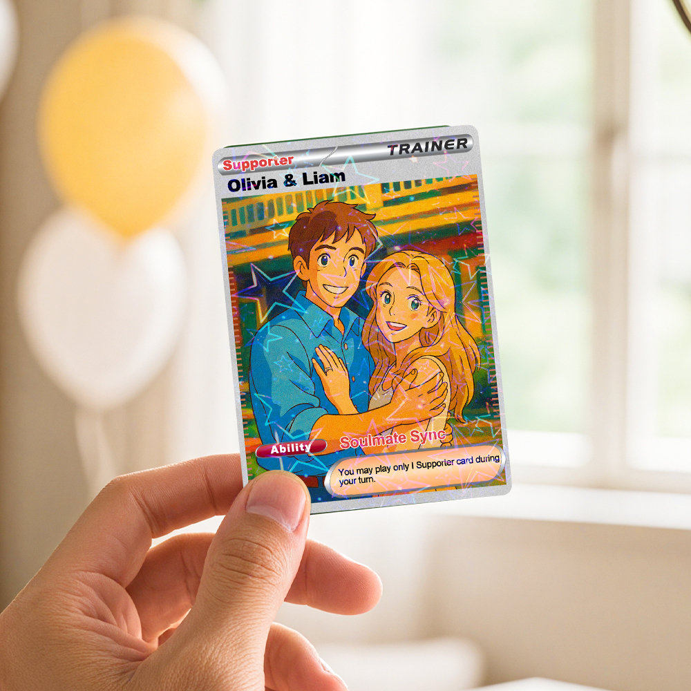 Personalized  Valentine Couple Card Custom Cartoon Acrylic Card Gift With Optional Film Styles - MyFaceSocksAU