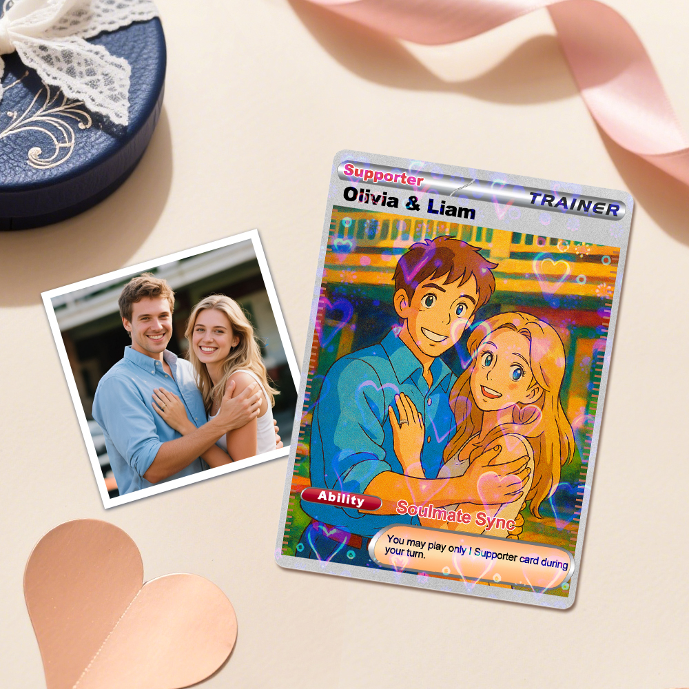 Personalized  Valentine Couple Card Custom Cartoon Acrylic Card Gift With Optional Film Styles - MyFaceSocksAU
