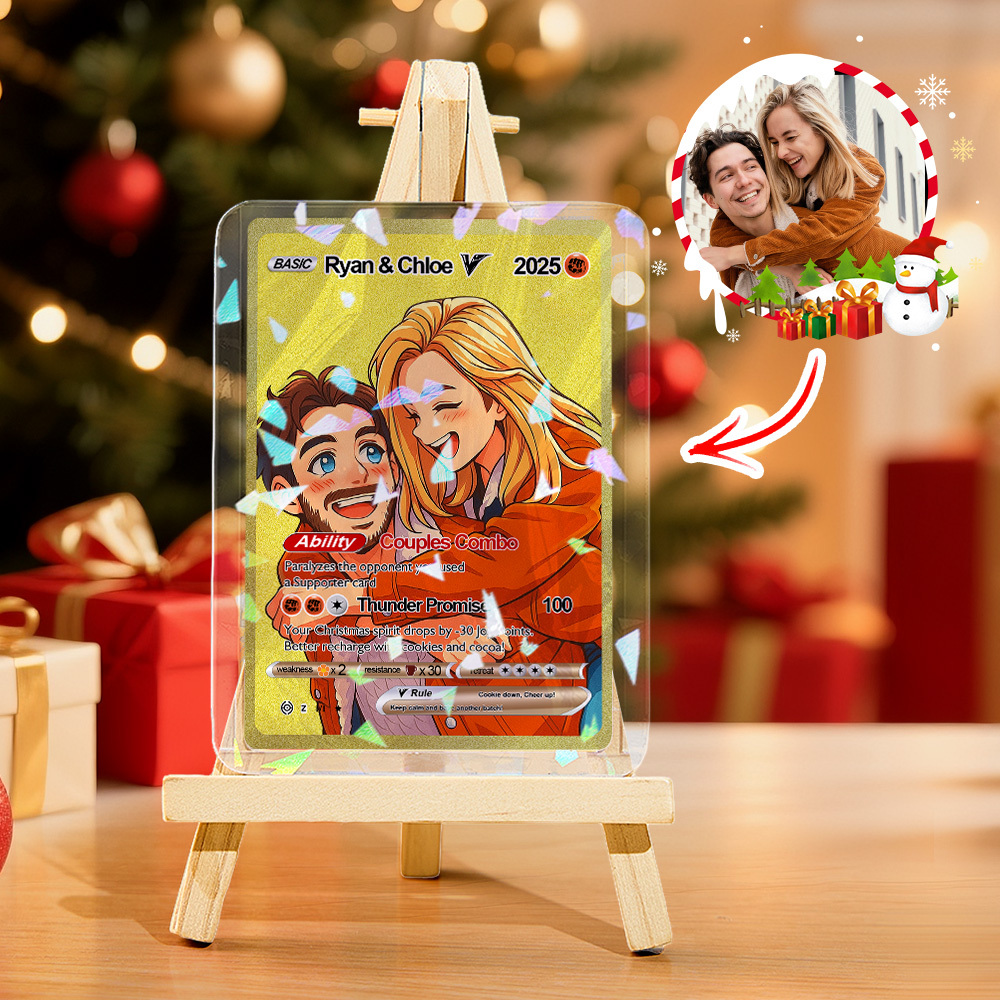 Custom Christmas Golden Card  Anime Style Mini Collectible Sparkling Gift for Him Her or Friends - MyFaceSocksAU
