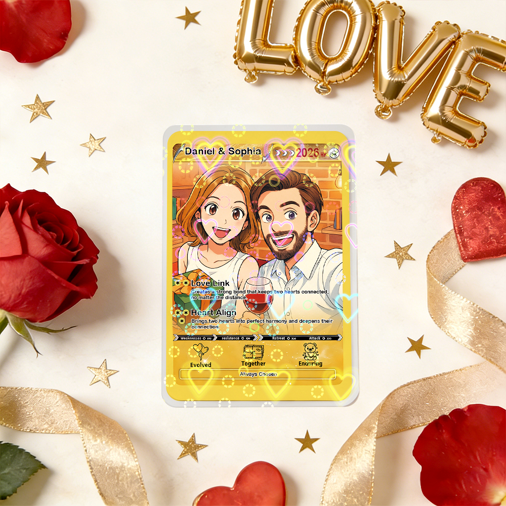 Personalized Valentine’s Day Power Couple Card, Custom Anniversary Card Couple Photo Anime Style, Best Valentine's Day Gift for Lover - MyFaceSocksAU