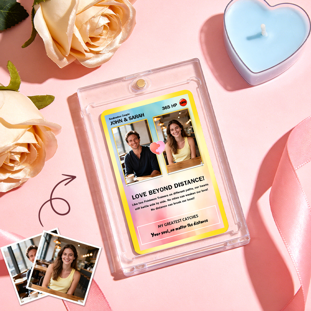 Custom Gift for Couples Photo and Text Card Personalized Anniversary Keepsake Card LOVE BEYOND DISTANCE Style Gift - MyFaceSocksAU