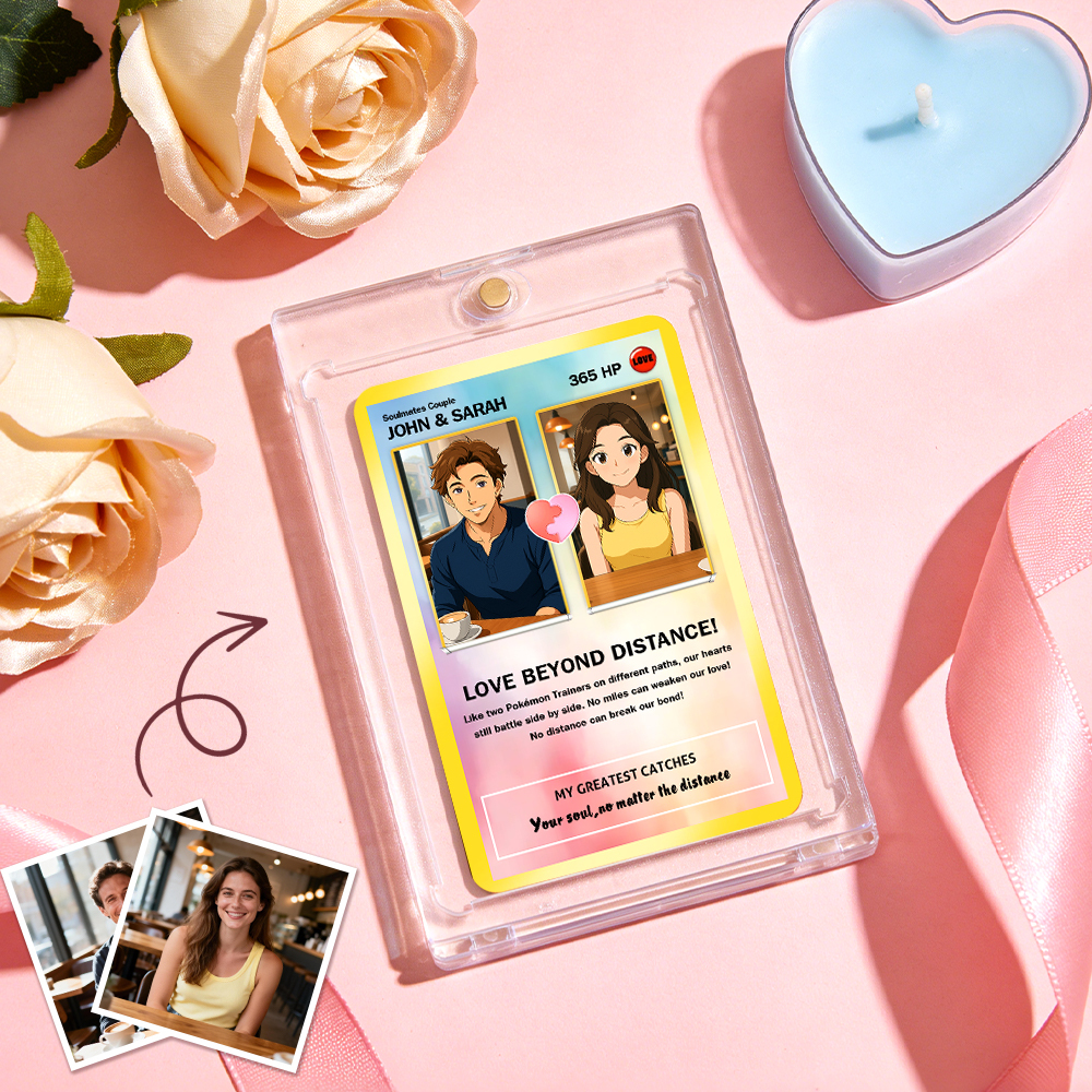 Custom Gift for Couples Photo and Text Card Personalized Anniversary Keepsake Card LOVE BEYOND DISTANCE Style Gift - MyFaceSocksAU