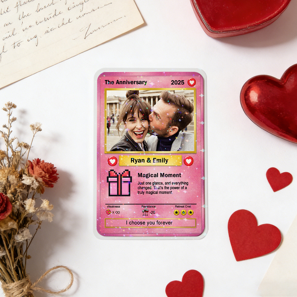 Custom Couple Card Romantic Anniversary Gift for Couple Trading Cards Keepsake Couple Photo Cute Style Card - MyFaceSocksAU