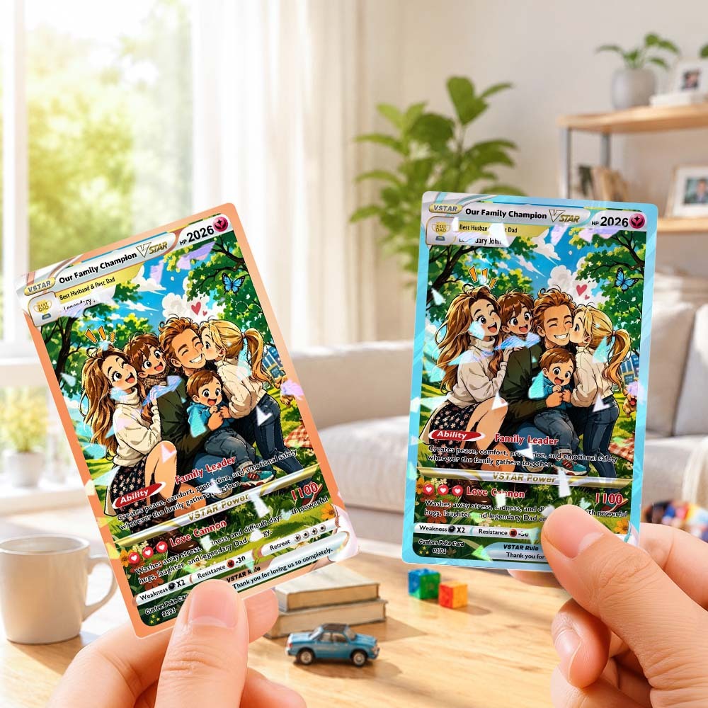 Custom Trainer Card - Trendy Comic Anime Style Personalized n Card for Dad - Perfect Gift from Wife & Kids Happy Father's Day - MyFaceSocksAU