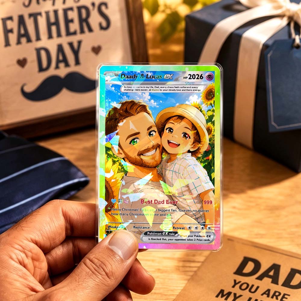Best Dad Ever Poke Card, Custom Poke Card  Anime-Inspired Personalized Poke Card for Dad - Perfect Gift for Dad Happy Fathers Day Gift - MyFaceSocksAU