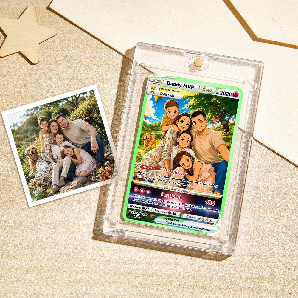 Happy Father's Day Custom Card - Hot Comic Anime Style Personalized Poke Card for Dad - Perfect Gift from Wife & Kids - MyFaceSocksAU