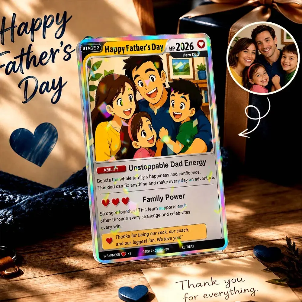 Custom Father's Day paper photo card with wooden stand