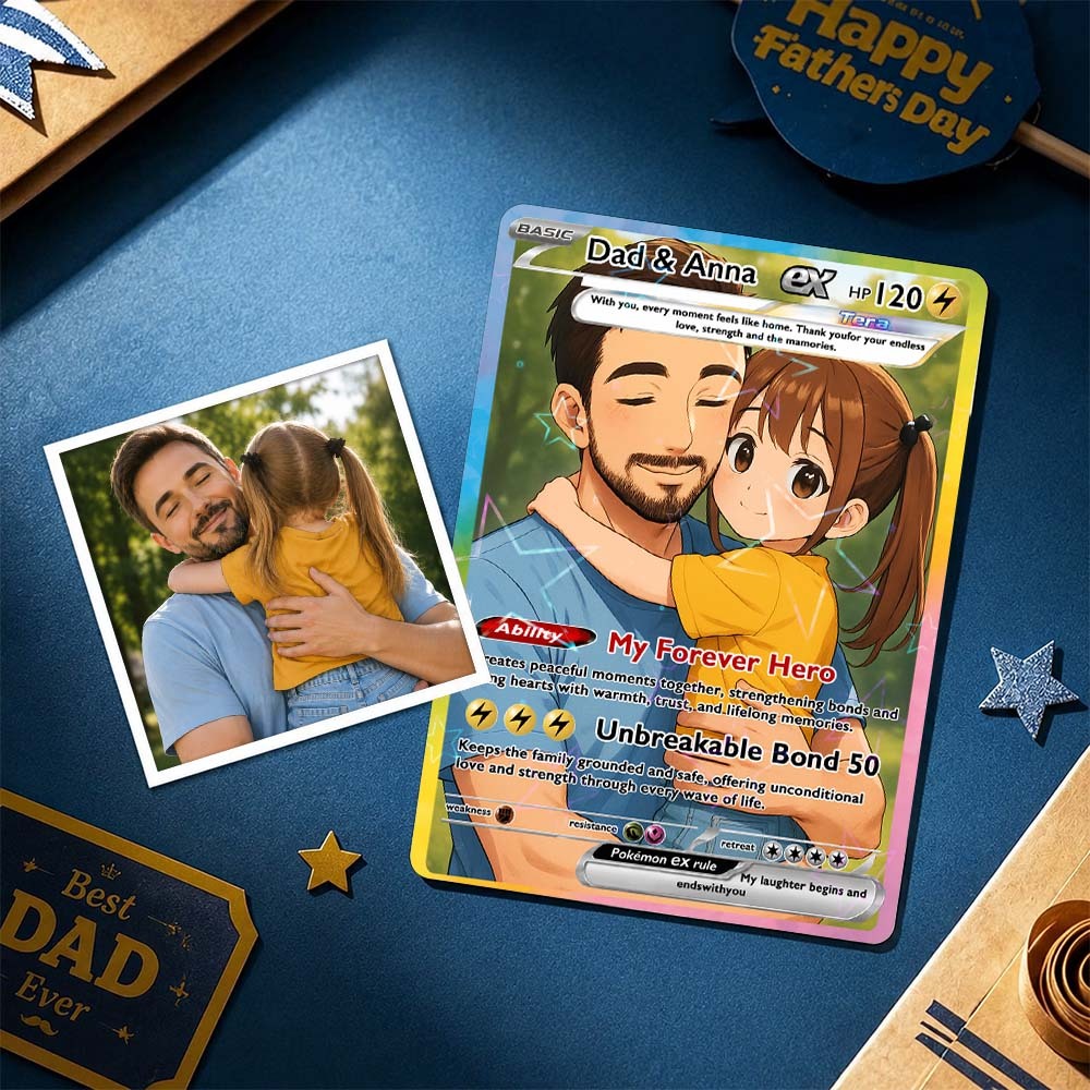 Father's Day Card | Custom Photo Art Card | Best Dad Wallet Card | Custom Trading Card Personalized Gift for Dad | Gift From Kids | New Dad Gift - MyFaceSocksAU